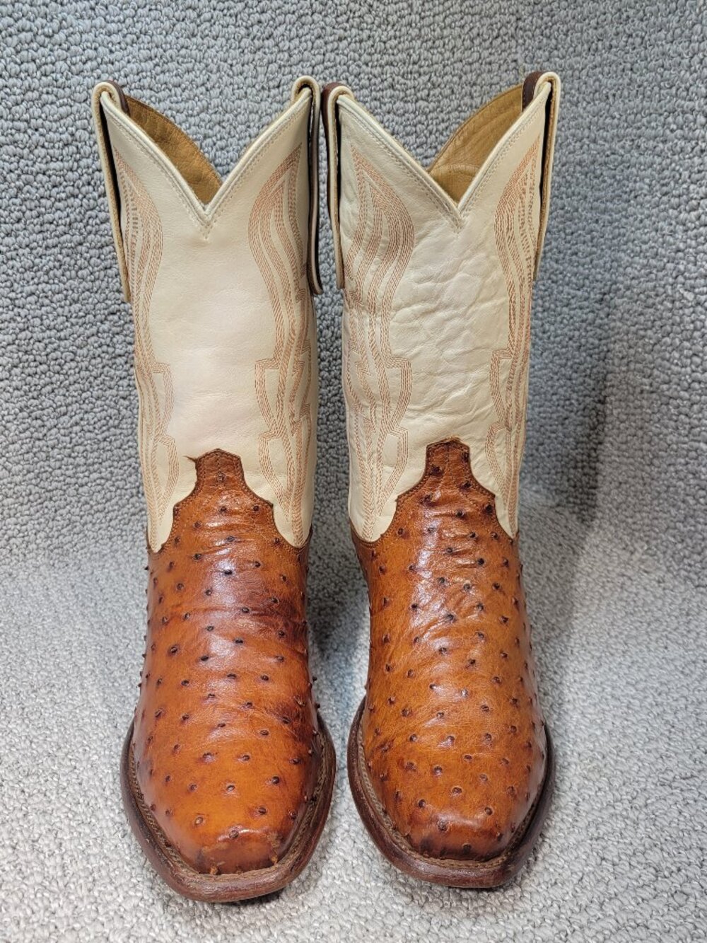 Tecovas The Warren Men's Size 9.5D Pecan Brown Ostrich Bone Cowboy Boots